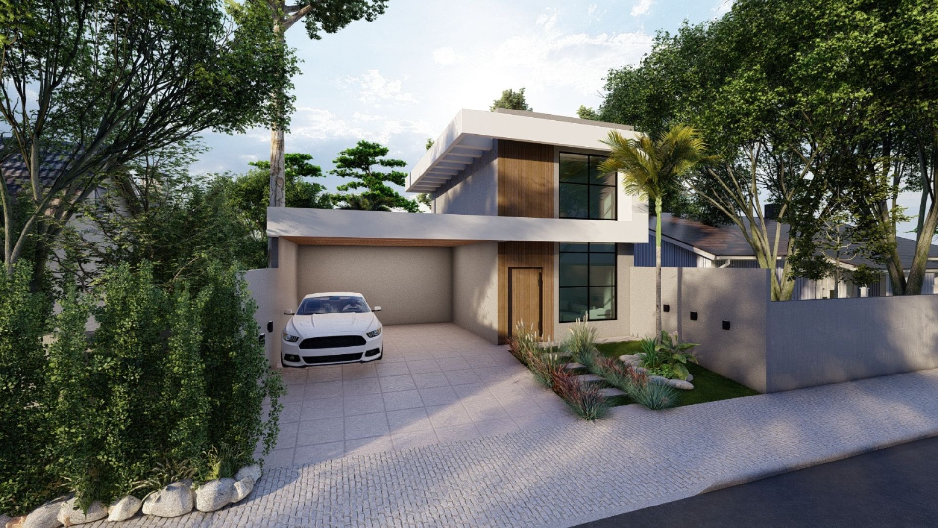 Projeto de fachada moderna com garagem