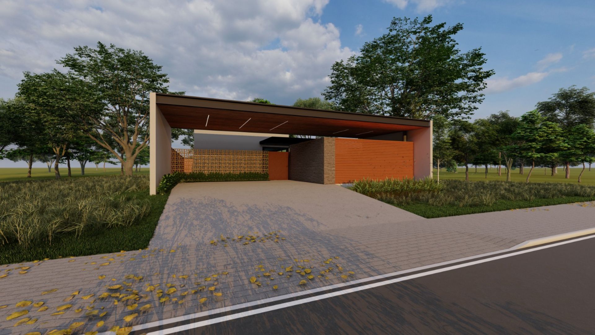 Projeto de residência com piscina e jardim